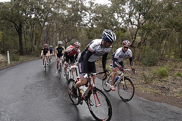 Riders at the back of the race suffer on a climb during the difficult 143.1 kilometre third stage.