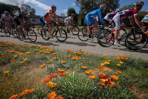 The peloton were greeted to sunny conditions in Lake Boga