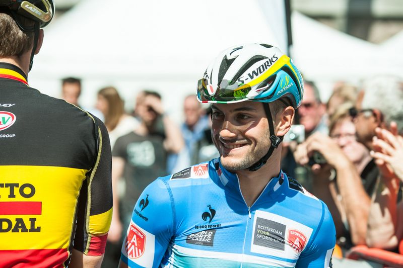 Andrea Guardini (Astana) smiling on the start line