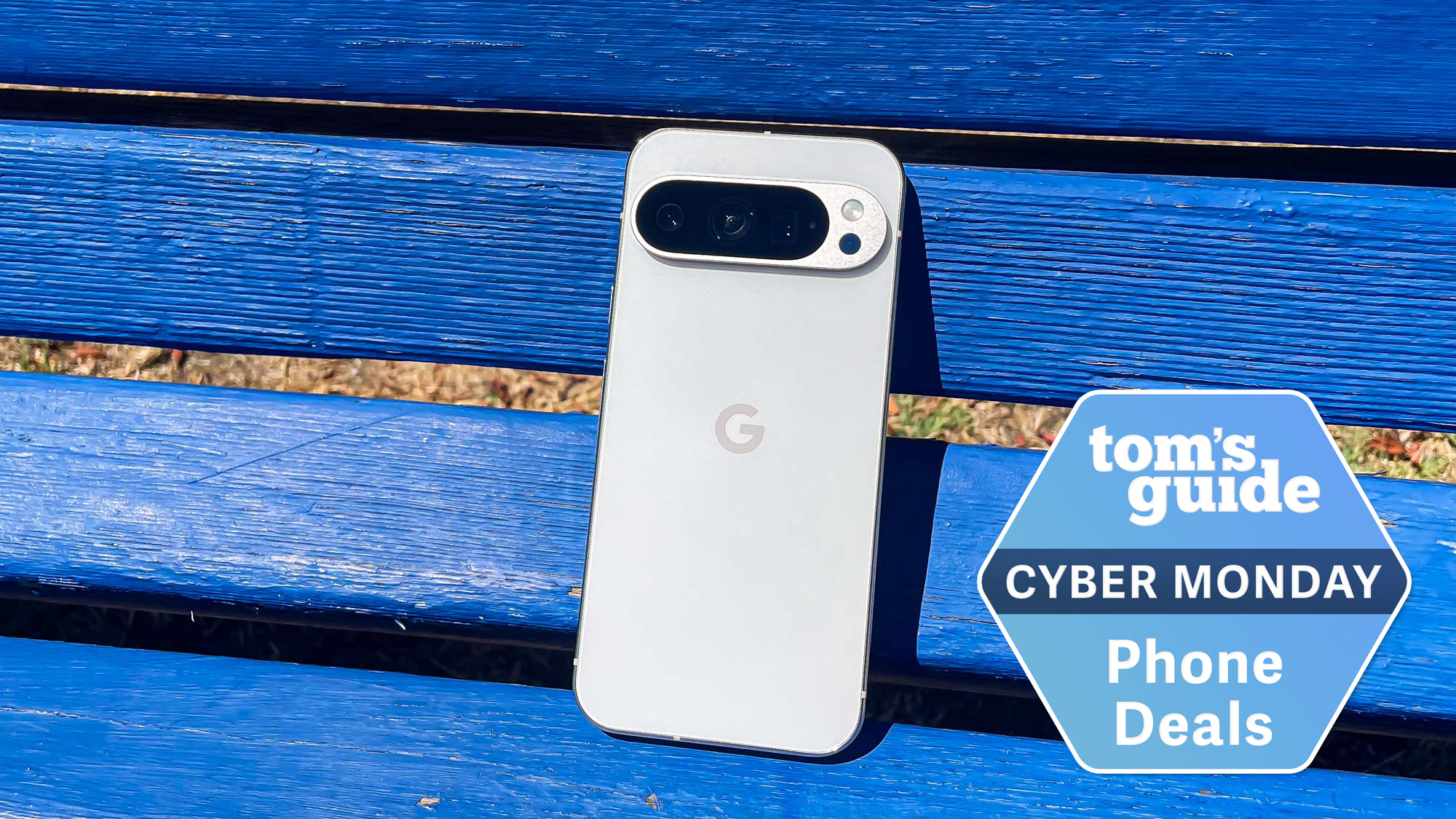 Google Pixel 9 Pro with a Tom's Guide Cyber Monday Phone Deals badge