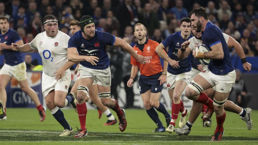 France run with the ball during England vs France in the 2024 Six Nations