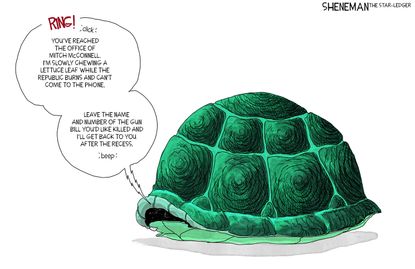Political Cartoon Mitch McConnell Turtle Shell Answering Machine Gun Bill