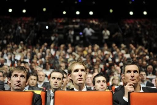 Andy Schleck watches the presentation