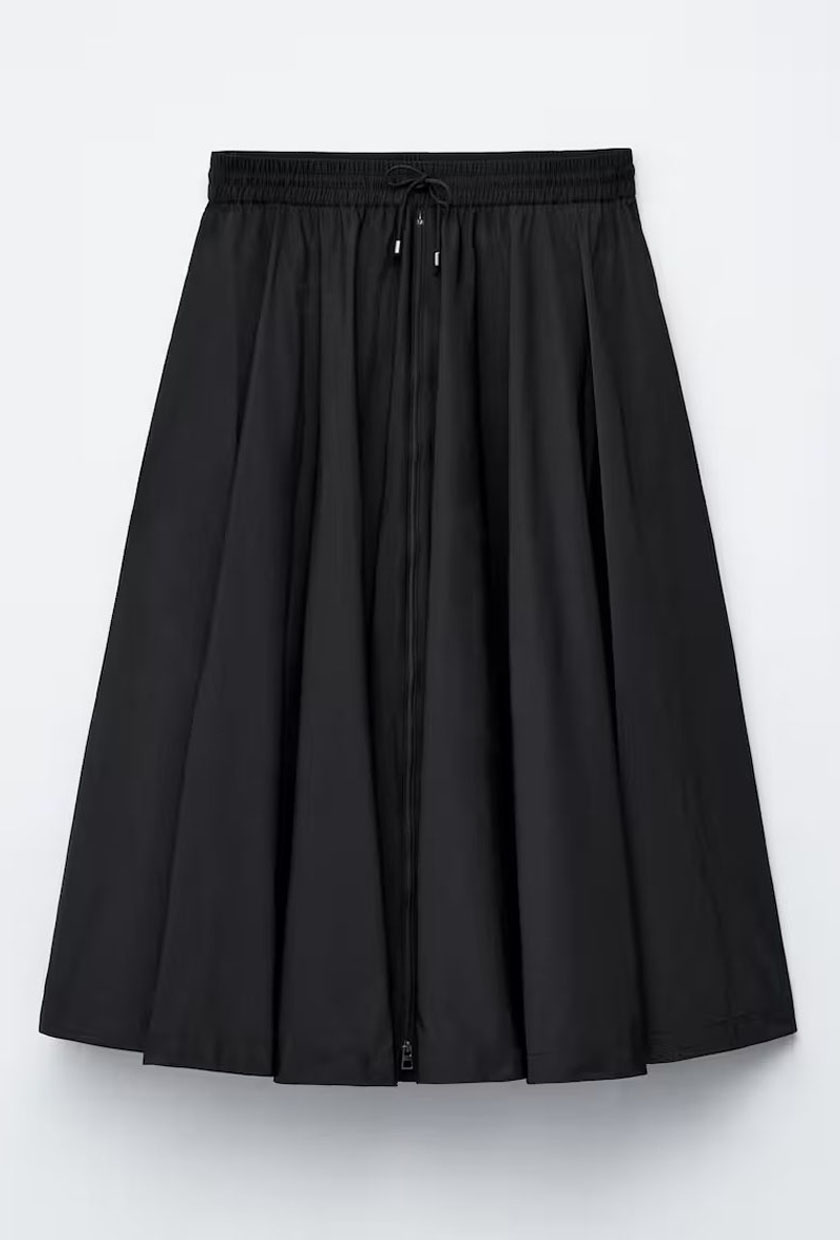 Drawstring A-Line Midi Skirt