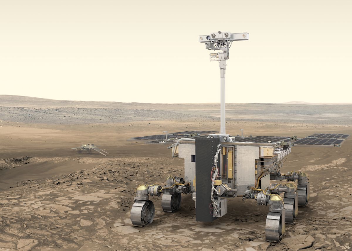 An artist&#039;s depiction of the Rosalind Franklin rover, which Europe plans to place on the Martian surface in March 2021.