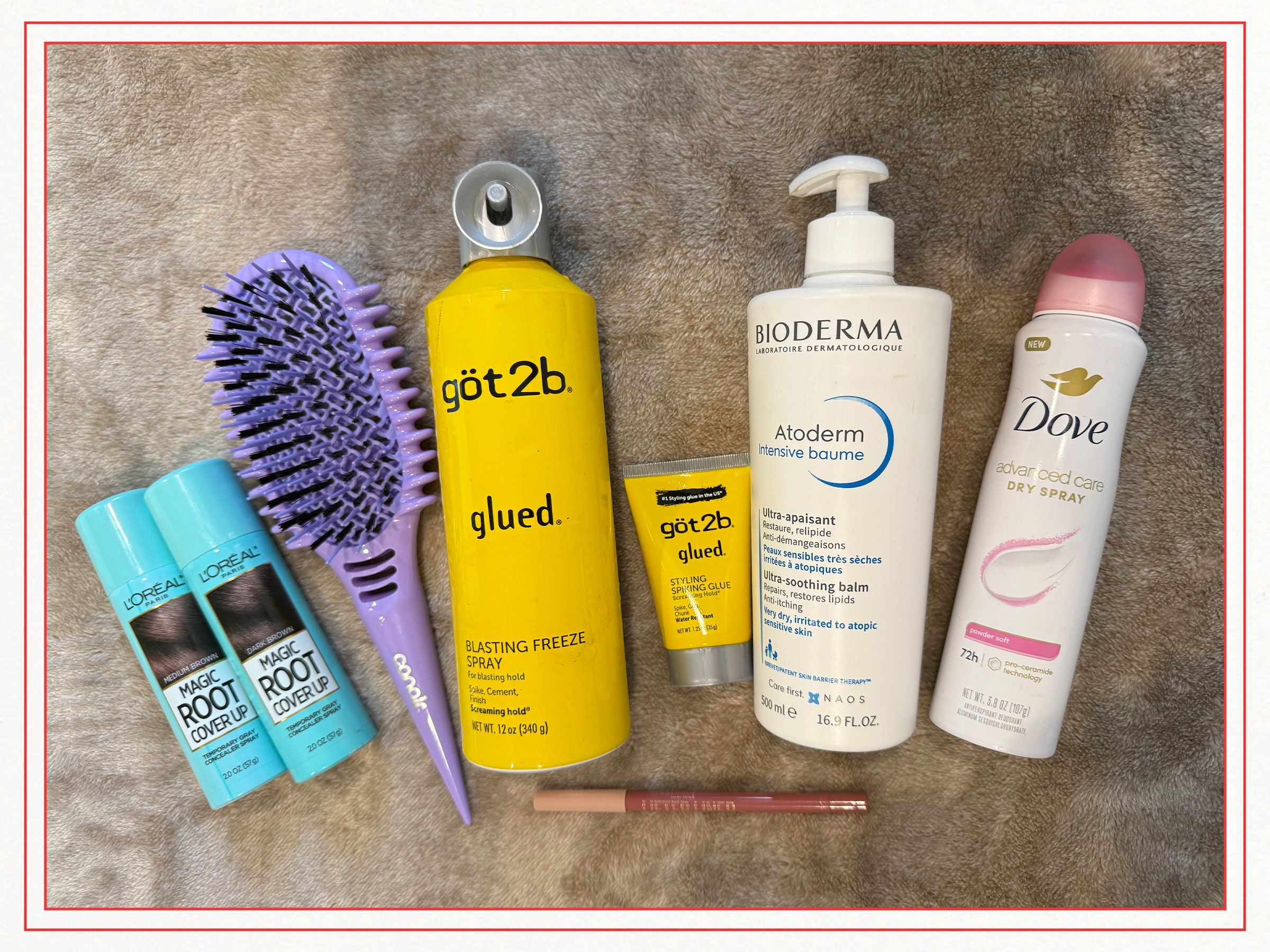 A picture of celebrity hairstylist Cynthia Alvarez&#039;s seven desert-island drugstore beauty products