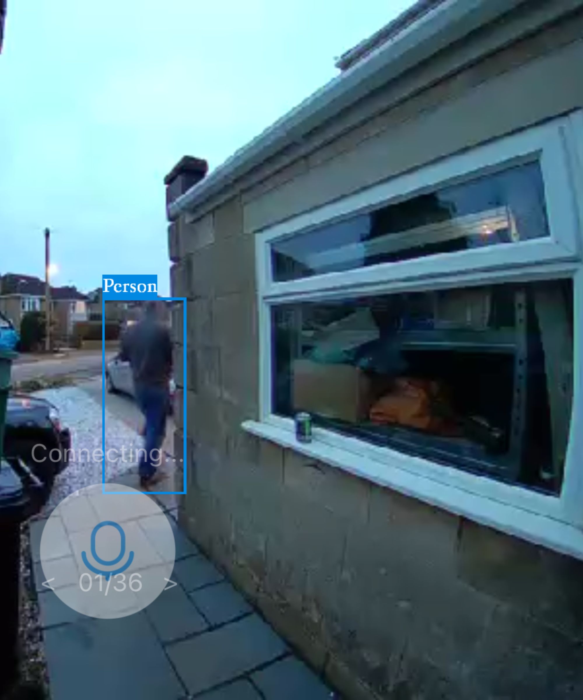 Screenshot of the Tapo app showing the Tapo D210 Video Doorbell detecting a person.