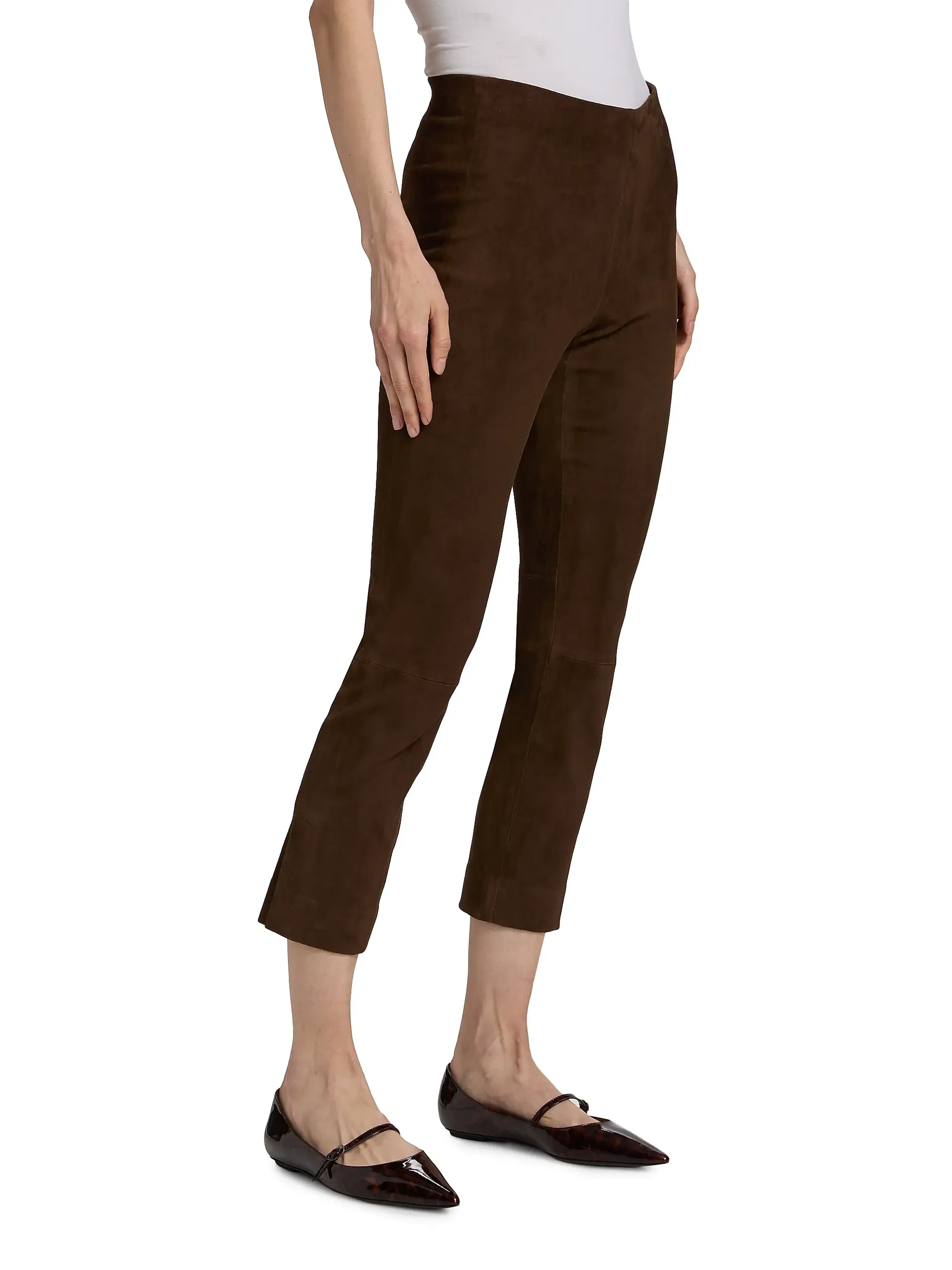 Suede Split-Hem Crop Pants