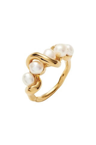 Molten Pearl Twisted Stacking Ring | 18ct Gold Vermeil/pearl