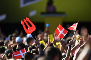 Fans cheer during the Team Presentation for the Tour de France Grand Depart in Copenhagen