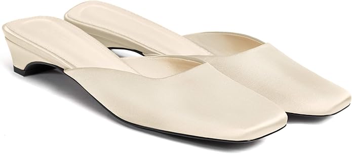 Coutgo, Coutgo Women&#039;s Mules Low Kitten Heel Closed Square Toe Slip on Backless Dress Shoes,size Fits Large Champagne