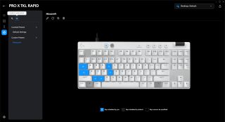 Screenshot of the Game Mode editor for the Logitech G PRO X TKL Rapid in the Logitech G Hub app