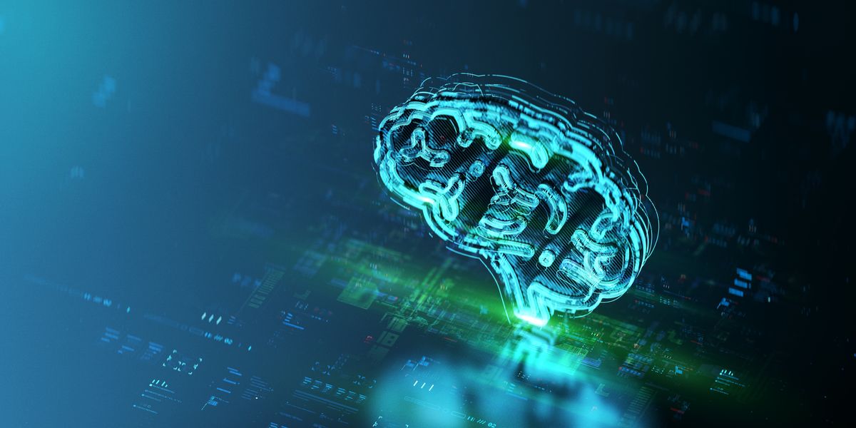 data maturity stock image featuring a human brain on a digital background