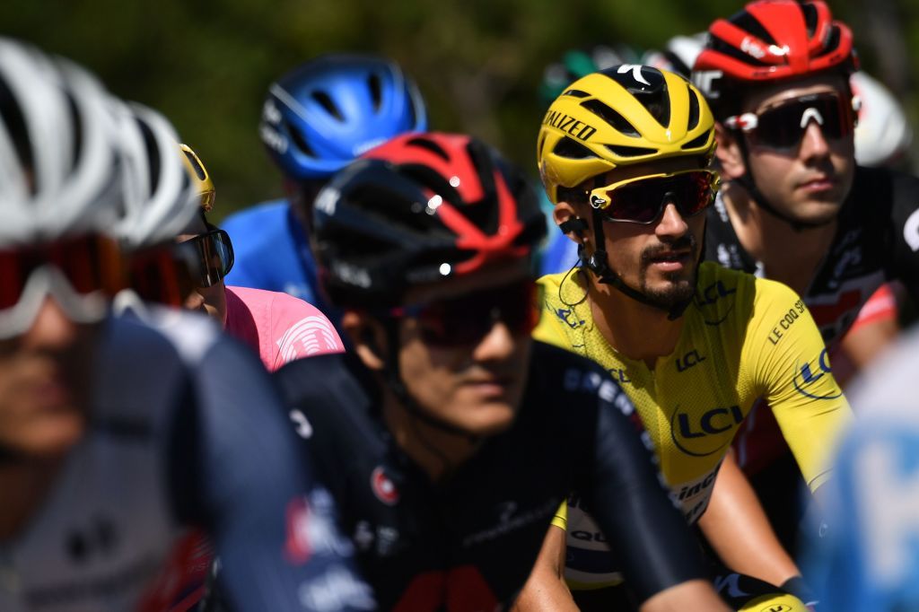 Team Deceuninck rider Frances Julian Alaphilippe 2ndR rides in the pack during the 5th stage of the 107th edition of the Tour de France cycling race 185 km between Gap and Privas on September 2 2020 Photo by Marco Bertorello AFP Photo by MARCO BERTORELLOAFP via Getty Images