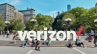 Verizon logo in city park