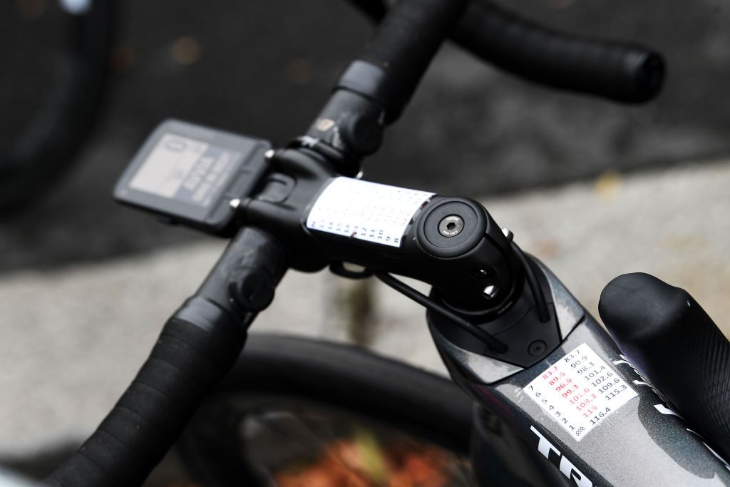 ROUBAIX FRANCE OCTOBER 02 Detailed view of route profile in a head set prior to the 1st ParisRoubaix 2021 Womens Elite a 1164km race from Denain to Roubaix ParisRoubaixFemmes ParisRoubaix on October 02 2021 in Roubaix France Photo by Tim de WaeleGetty Images