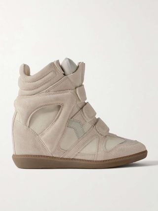 Bekett Leather-Trimmed Suede Wedge Sneakers