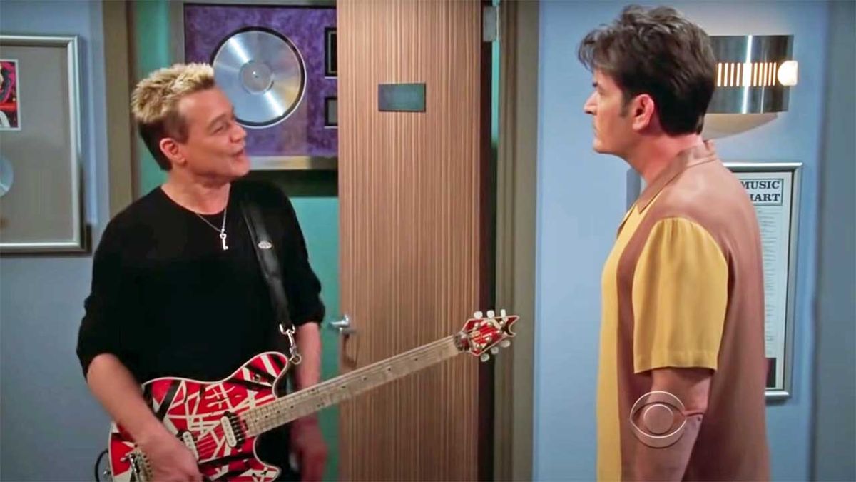 That time Eddie Van Halen appeared on Two And A Half Men exiting a bathroom with his guitar