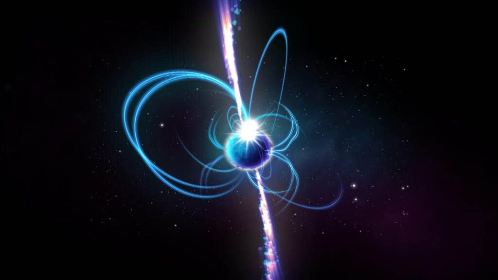 An artist&#039;s impression of a slow spinning magnetar that might be the source of the mysterious signal.