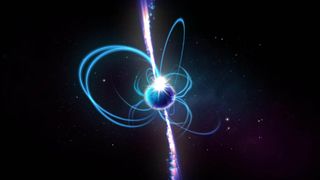 An artist's impression of a slow spinning magnetar that might be the source of the mysterious signal.