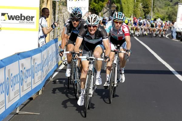 Fabian Wegmann (Leopard Trek) leads the peloton