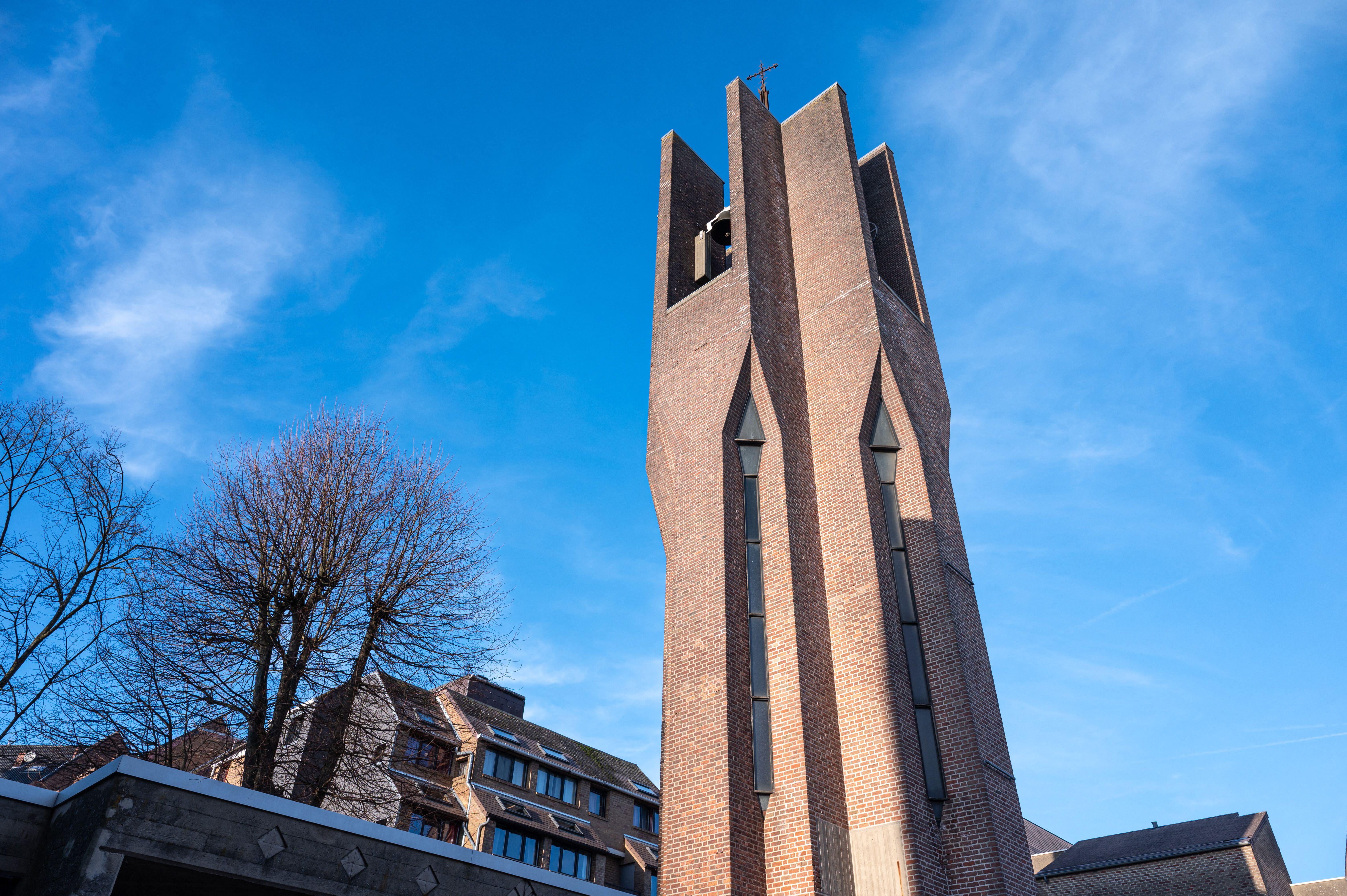 The Eglise Saint-Francois d'Assise, a bold modernist church in Louvain-la-Neuve, Walloon Brabant, Belgium, stands out as an example of brutalist architecture