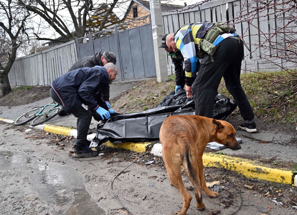 Body bag containing dead Ukrainian civilian