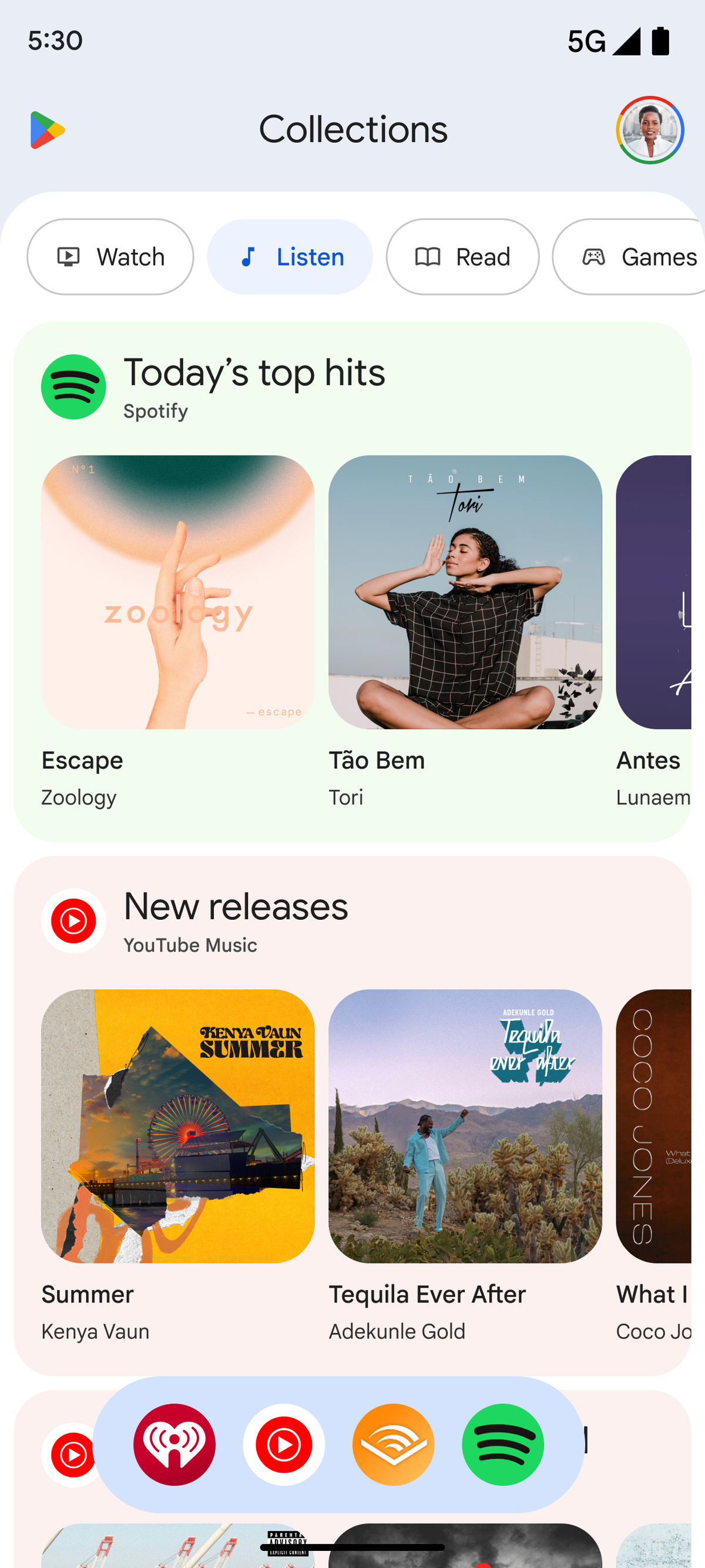 A preview of the Google Play Collections feature that launched on Wednesday.