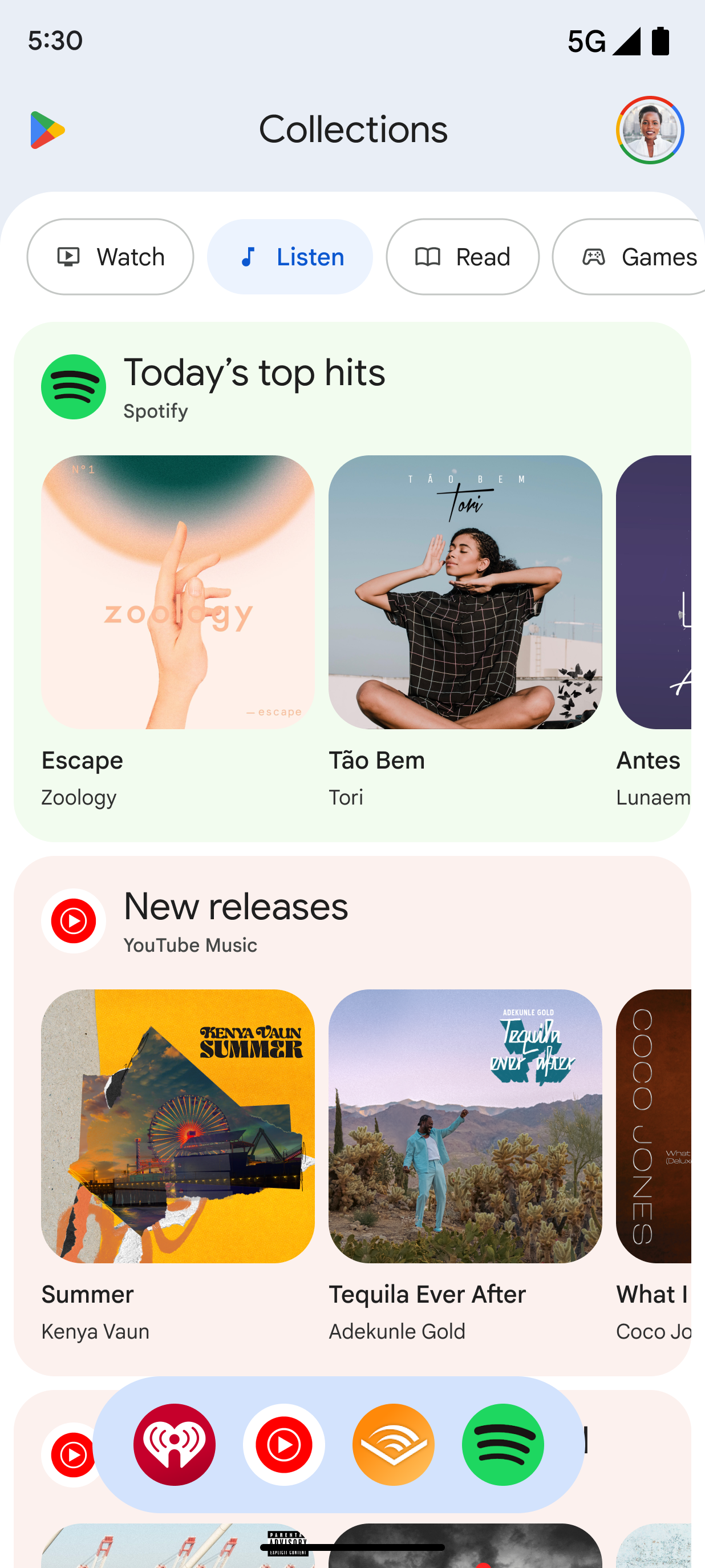 A preview of the Google Play Collections feature that launched on Wednesday.