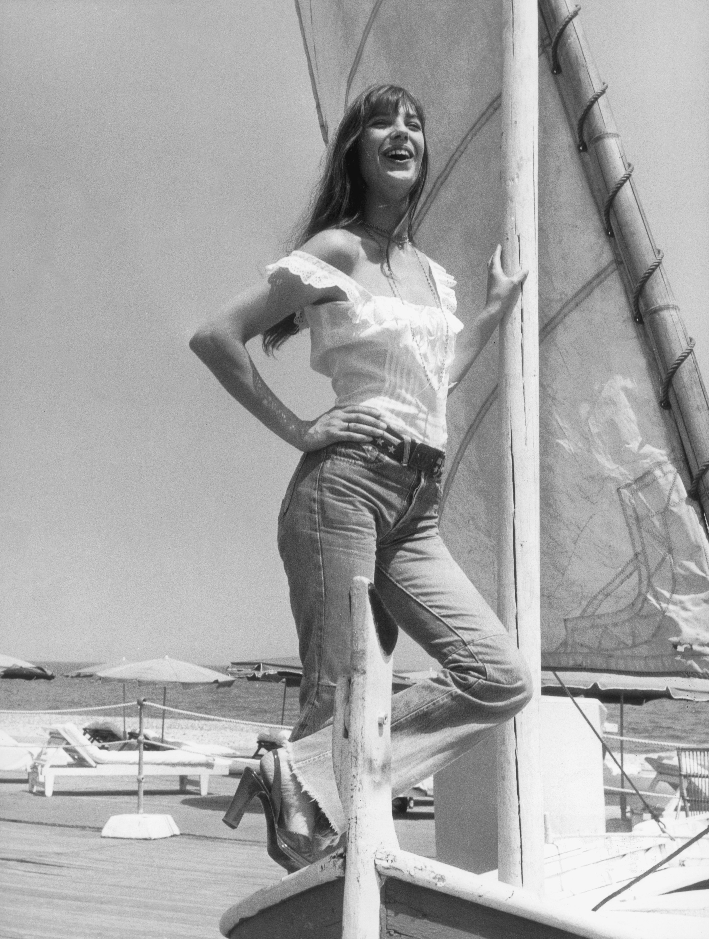 An image of Jane Birkin wearing a peasant blouse in 1973.