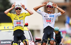Pogacar & Del Toro celebrate on stage 20 of the Tour de France