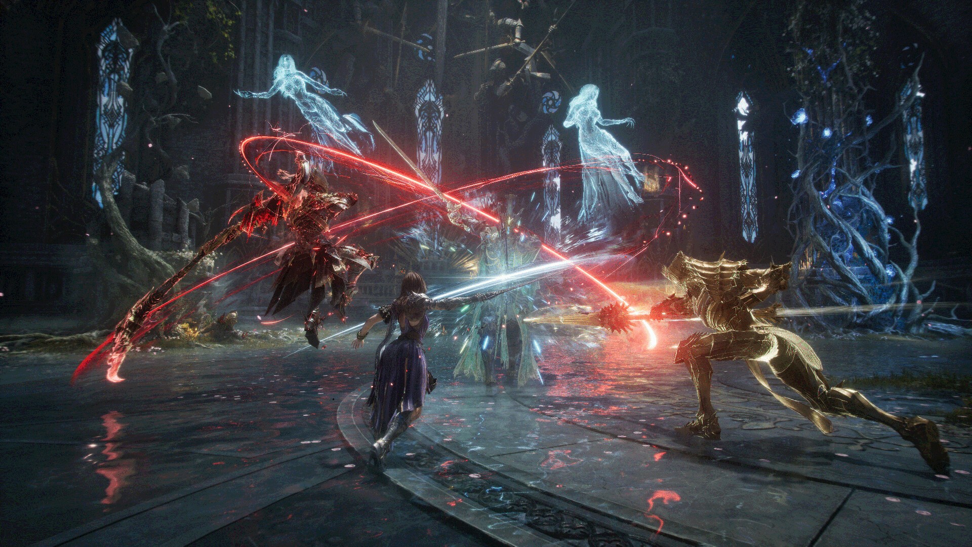 Gwendolyn and her knights fight spirits in Tides of Annihilation