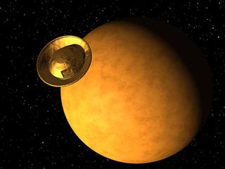 Artist's conception of Huygens approaching Titan.