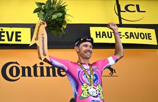 Magnus Cort celebrates after winning stage 10 of the 2022 Tour de France