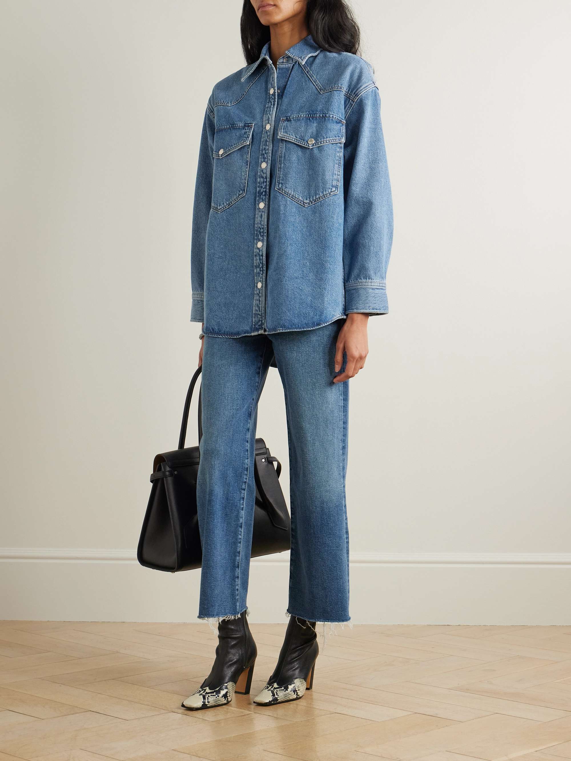 Harper Cropped Frayed Mid-Rise Straight-Leg Jeans