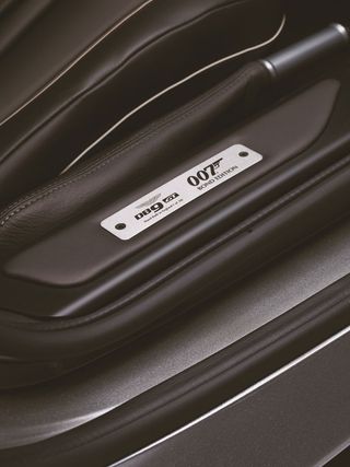 Close-up detail of a silver badge on the car stating "007 Bond Edition"