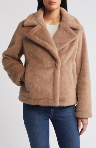 Notched Lapel Faux Fur Jacket