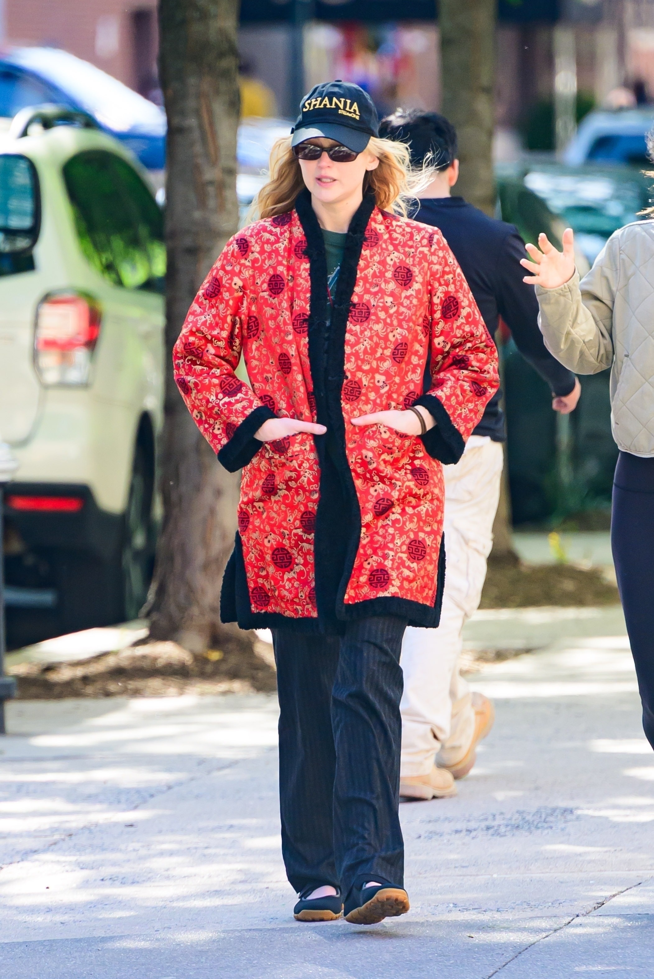 Jennifer Lawrence in black drawstring pants