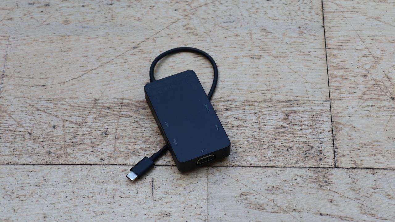 A closeup of the Microsoft Surface Studio Laptop's USB-C travel hub