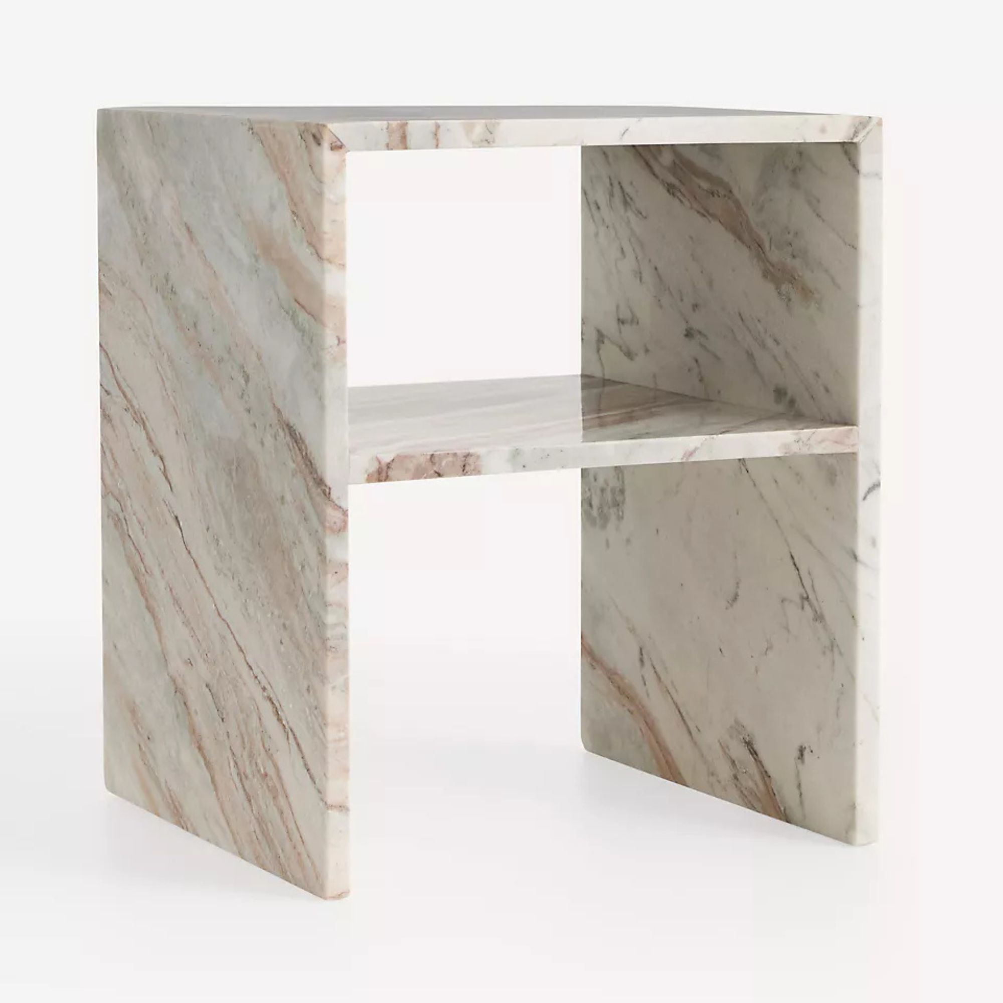 Cream marble side table with shelf