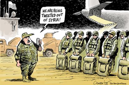 Political cartoon U.S. Trump Twitter troops withdrawn from Syria