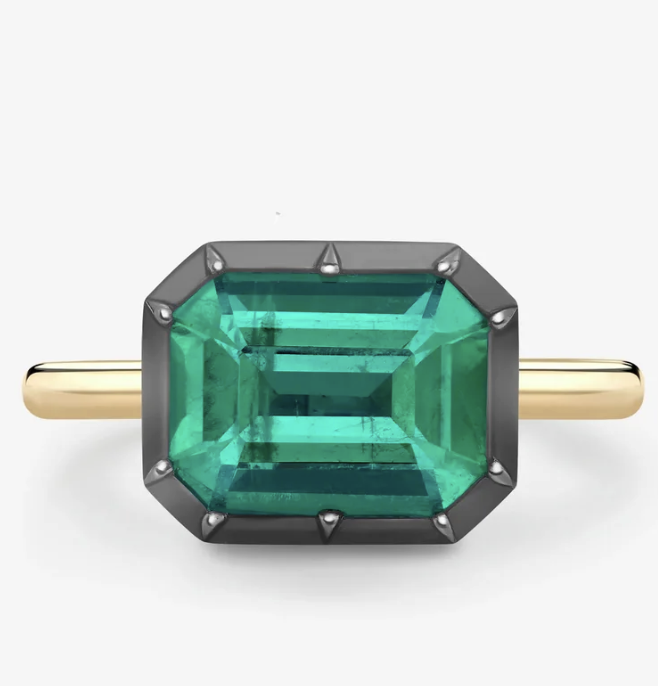 Jessica McCormack, 2.63ct East-West Emerald Cut Emerald Button Back Ring