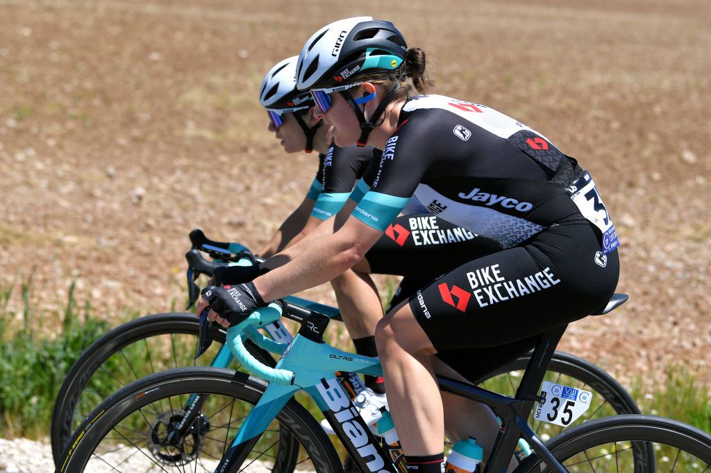 SARGENTES DE LA LORA SPAIN MAY 20 Grace Brown of Australia and Team BikeExchange during the 6th Vuelta a Burgos Feminas 2021 Stage 1 a 100km stage from Villadiego to Sargentes de la Lora 1013m VueltaBurgos BurgosFem UCIWWT on May 20 2021 in Sargentes de la Lora Spain Photo by Luc ClaessenGetty Images