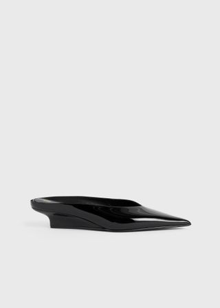 Sharp Patent Wedge Mules Black