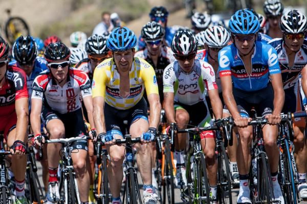 Tyler Farrar (Garmin-Sharp) rides the front of the group on the first climb.