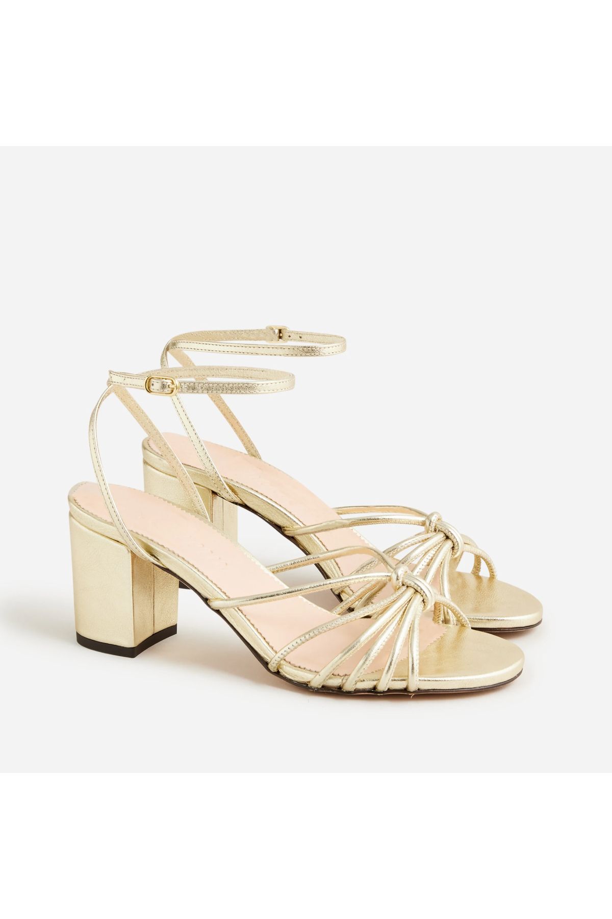 J.Crew Lucie Strappy Block-Heel Sandals in Italian Metallic Leather