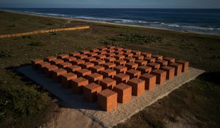 The stacks of bricks near the coast