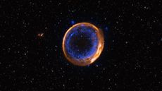 SNR 0509-67.5, calcium is shown in blue, and appears in two concentric shells suggesting a double detonation.