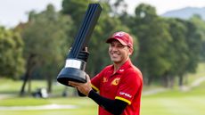 Sergio Garcia holds up the LIV Golf Hong Kong trophy after winning in 2025