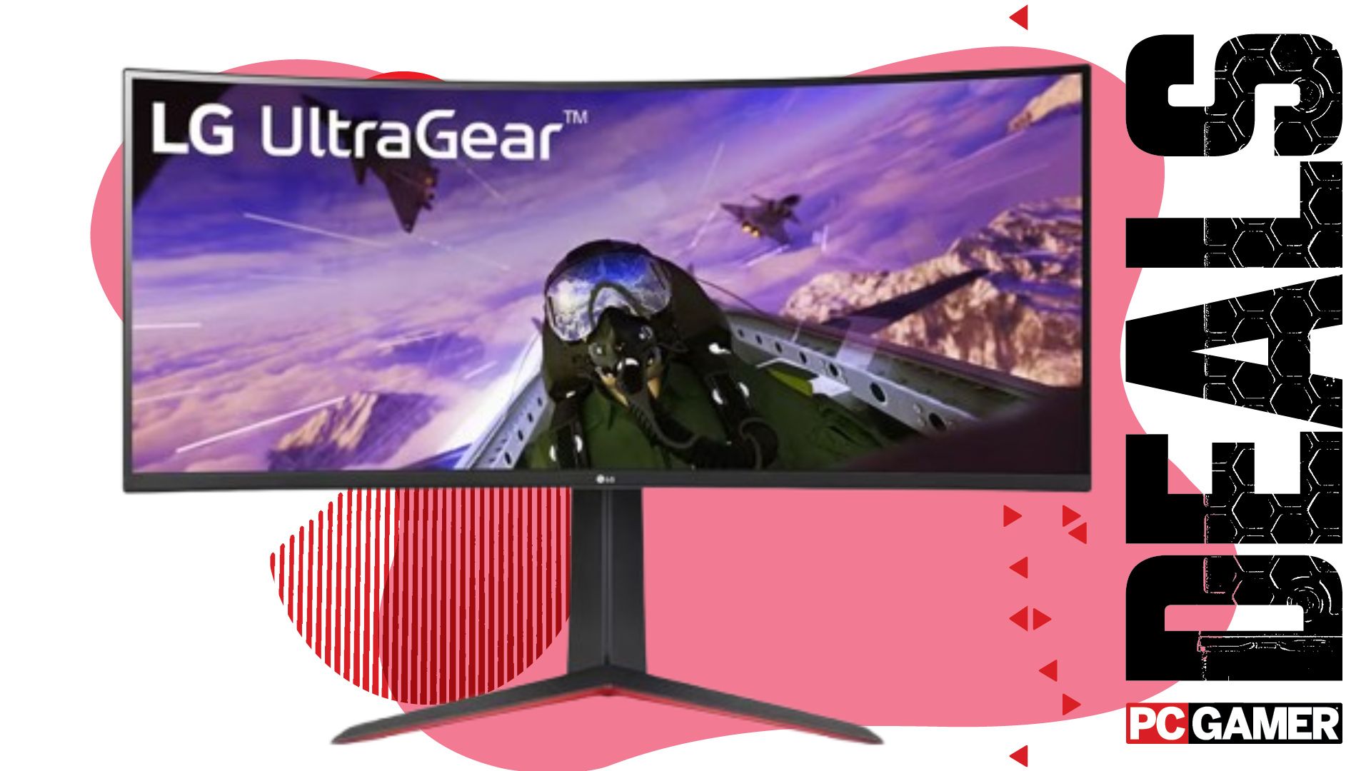 LG Ultragear ultrawide monitor on a pink deals background